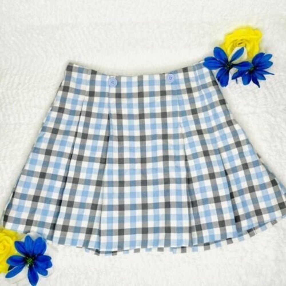 Charter Club Coquettes Y2K Clueless Blue and Gray Plaid pleated mini skirt Sz 12